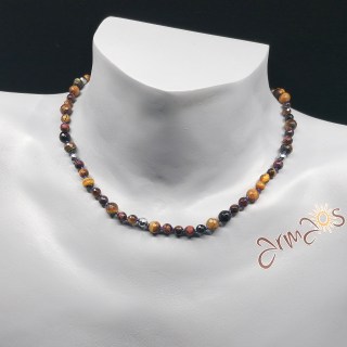 Edelstein Collier Tiger, handgeknüpft, gehäkelter Verschluss